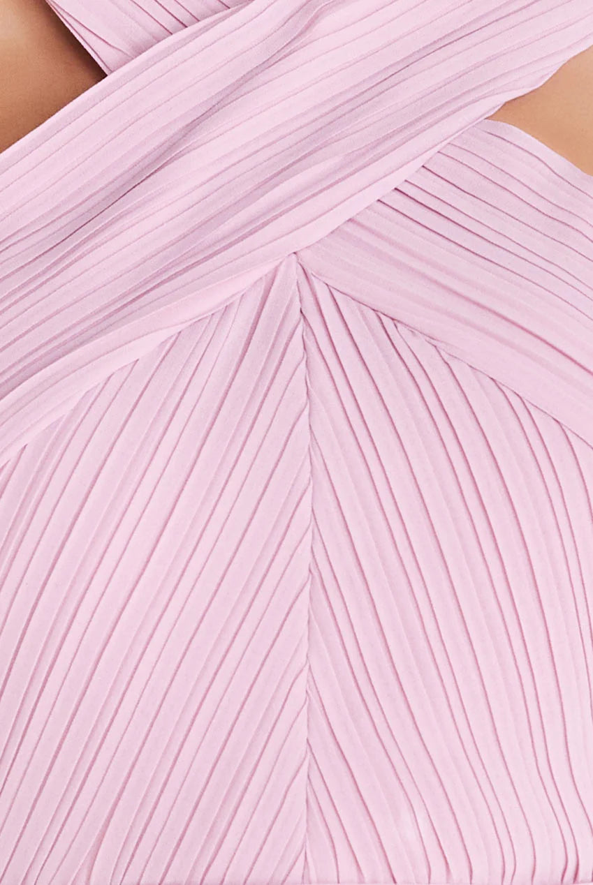 Pleated Bodice Plain Chiffon Tiered Midi Dress