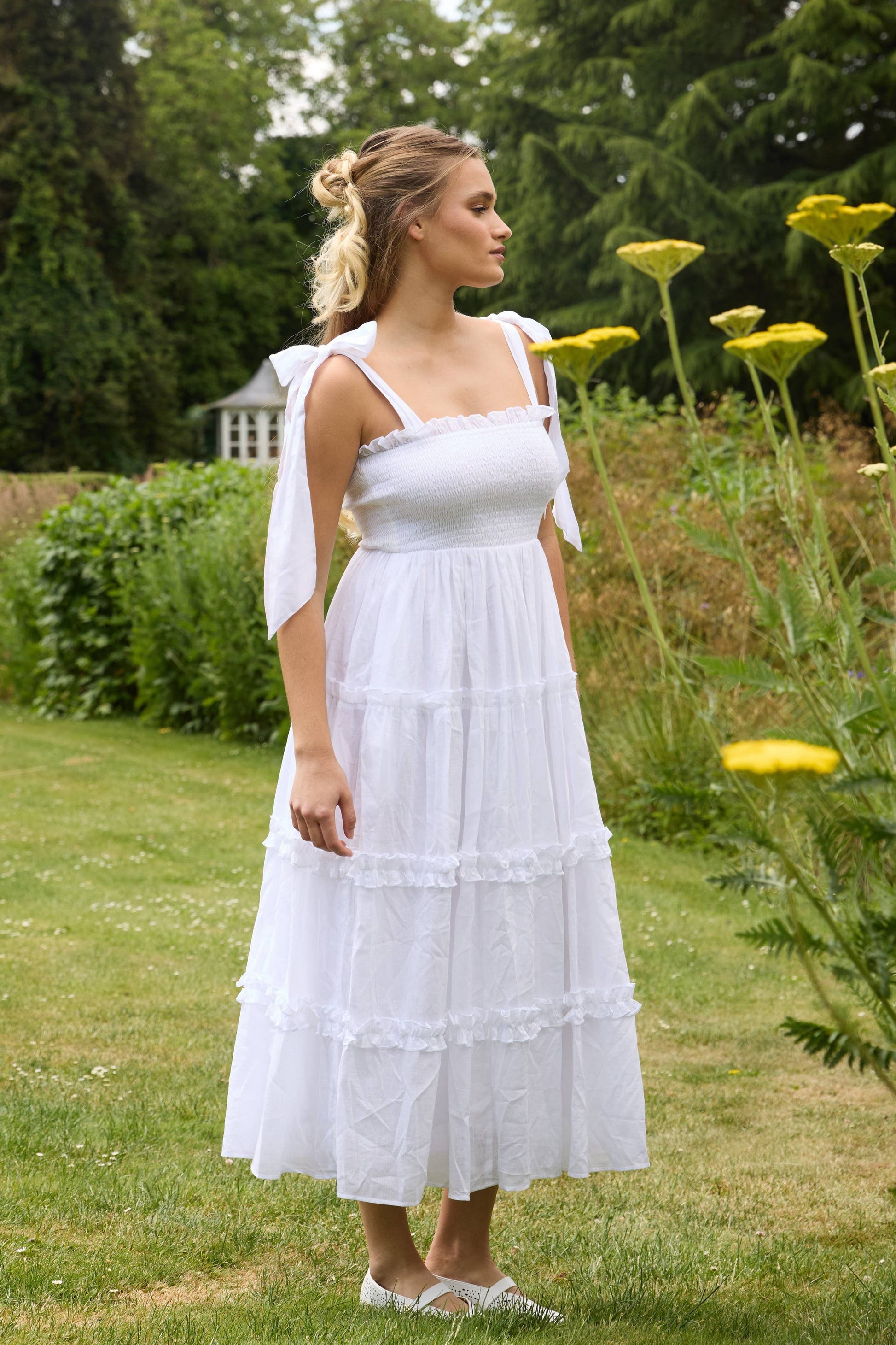 Louise Cotton Midi Dress in White
