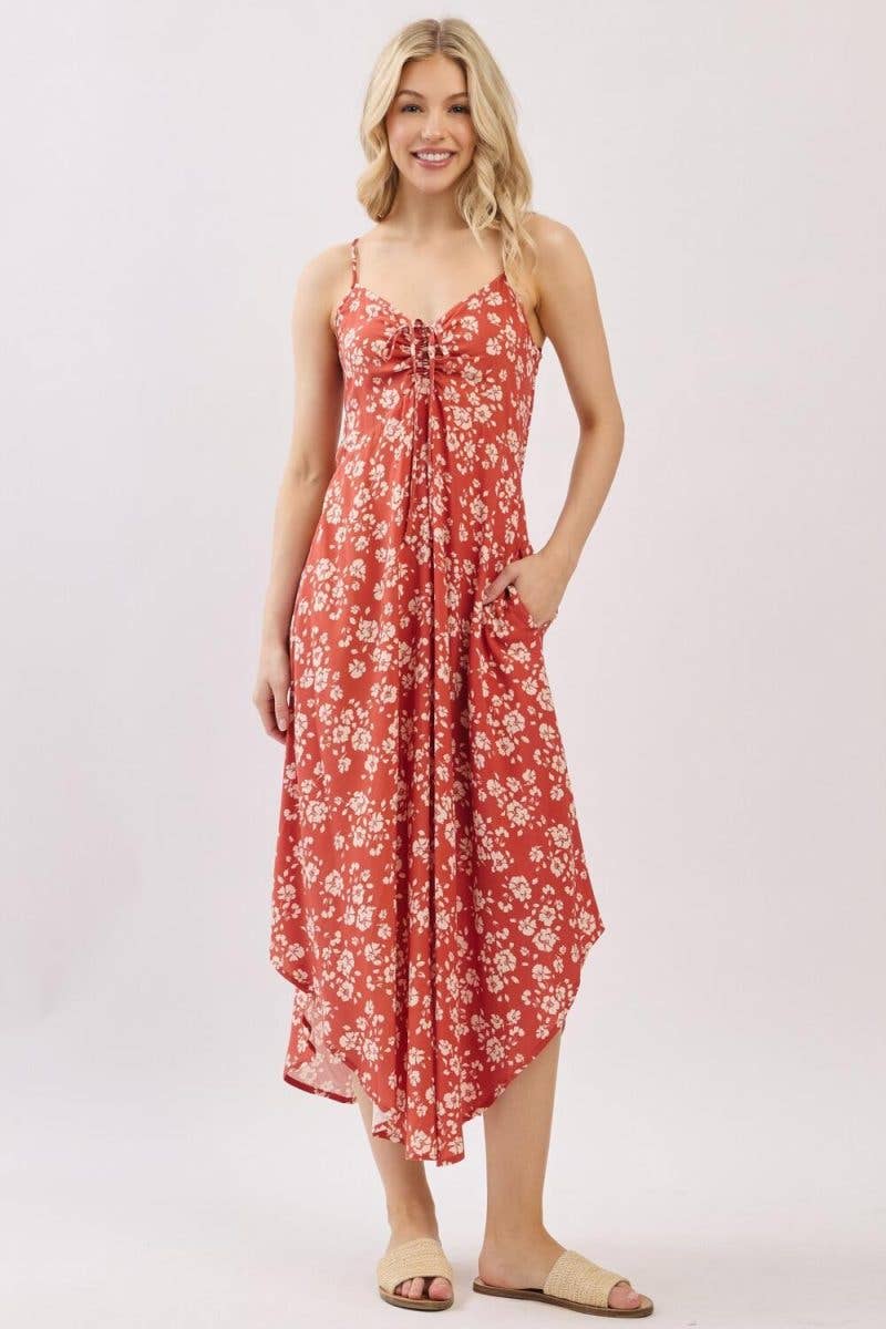 Chest Ruched Midi Dress With Adjustable Strap