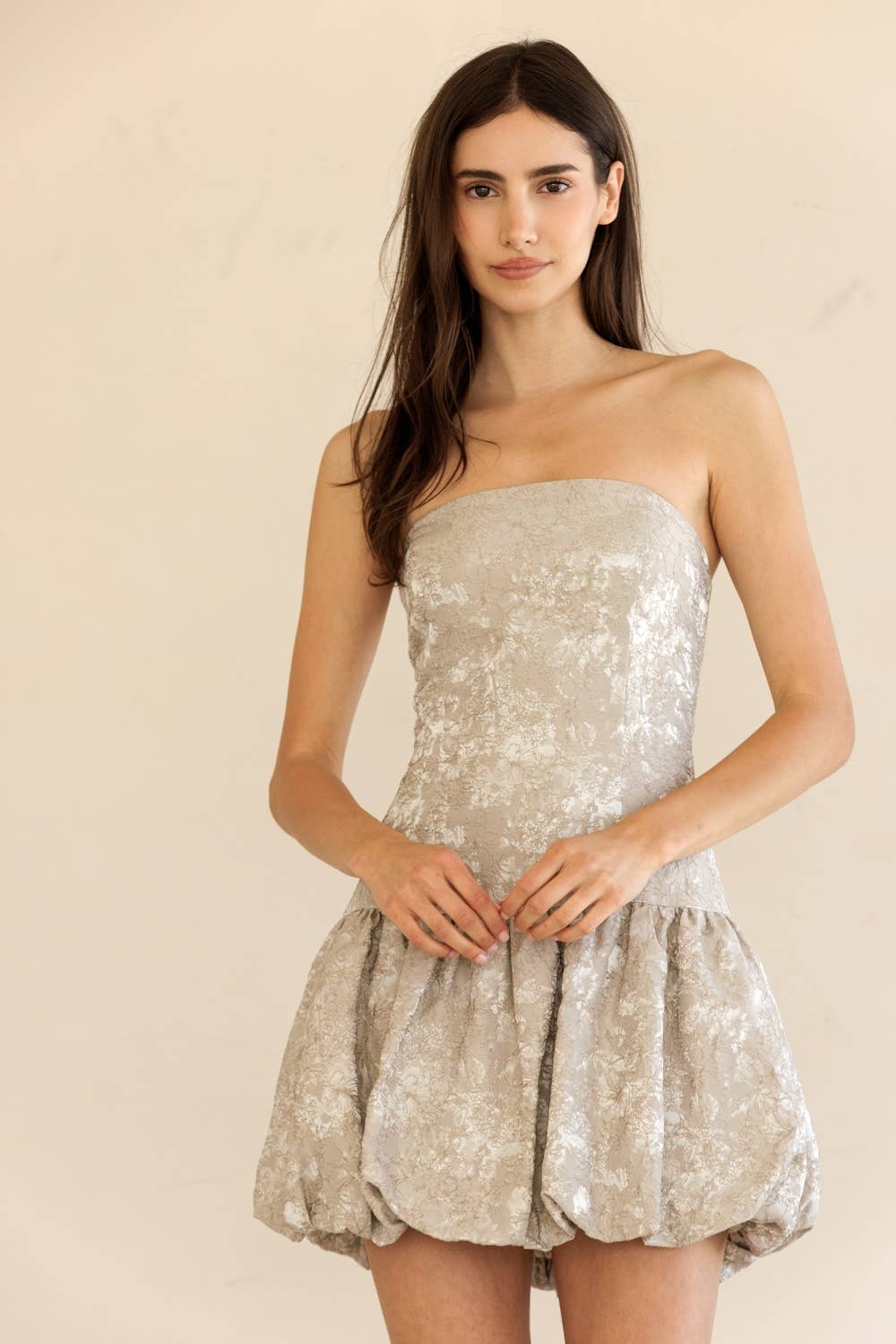 Strapless Floral Bubble Mini Dress