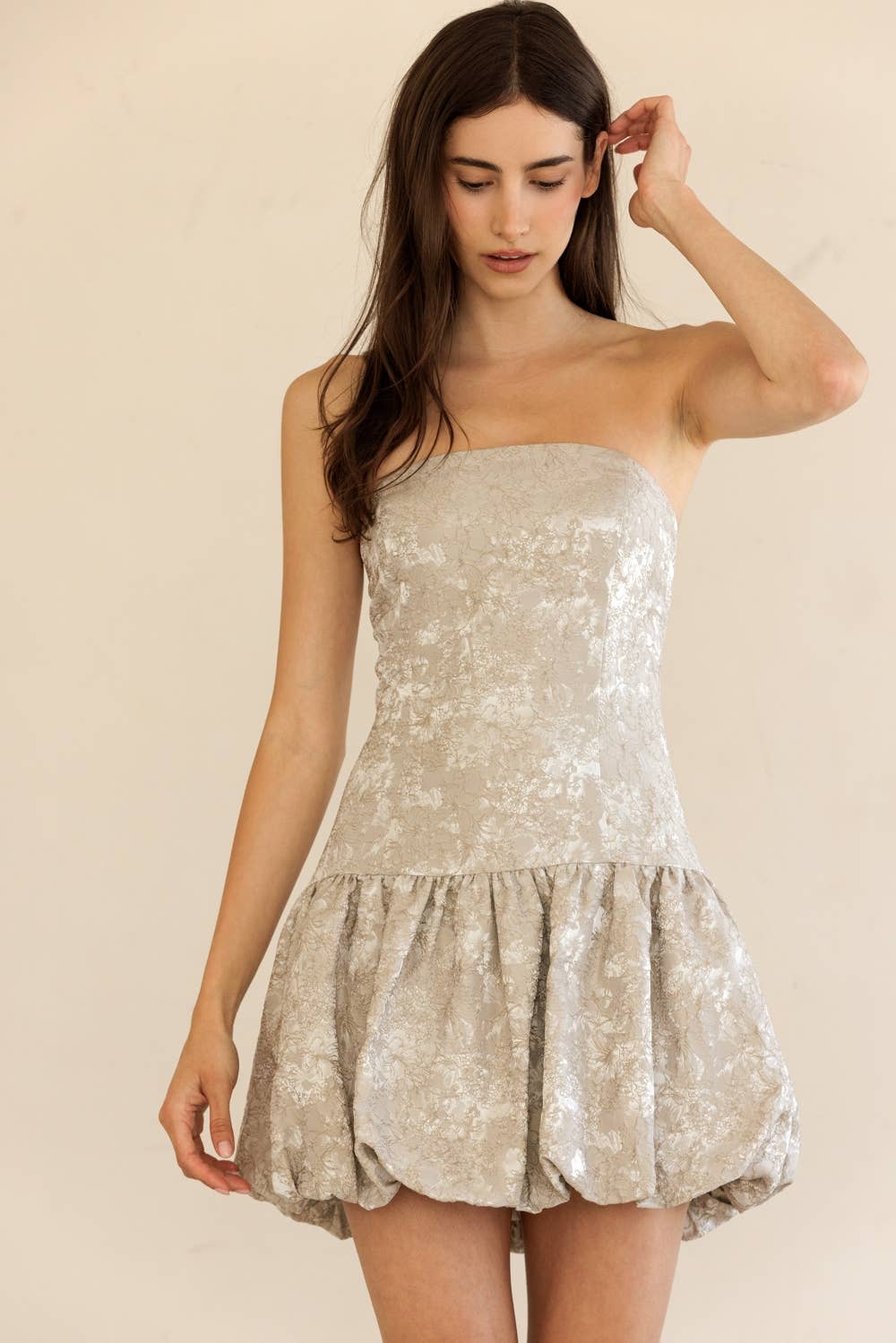 Strapless Floral Bubble Mini Dress