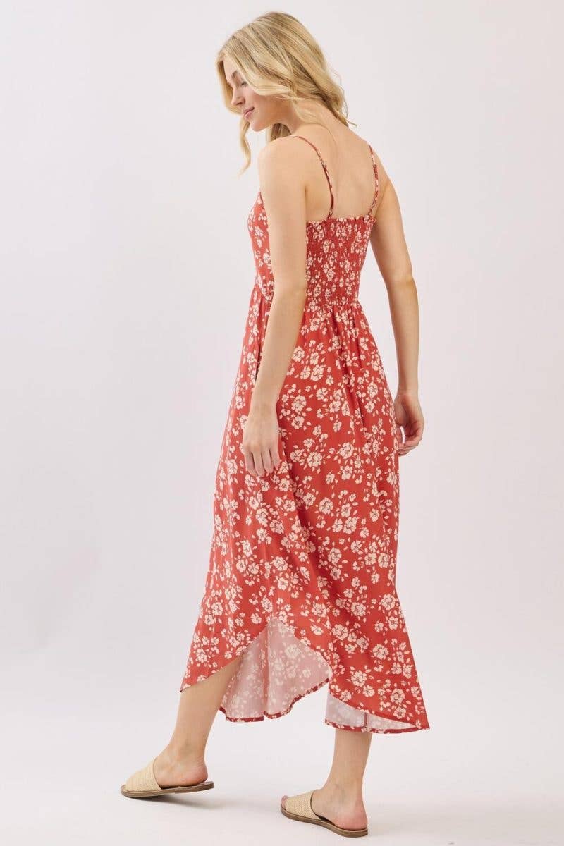 Chest Ruched Midi Dress With Adjustable Strap