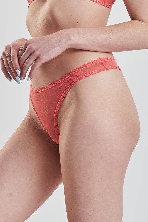 Sugi recycled-lace high-leg thong - Canyon Peach