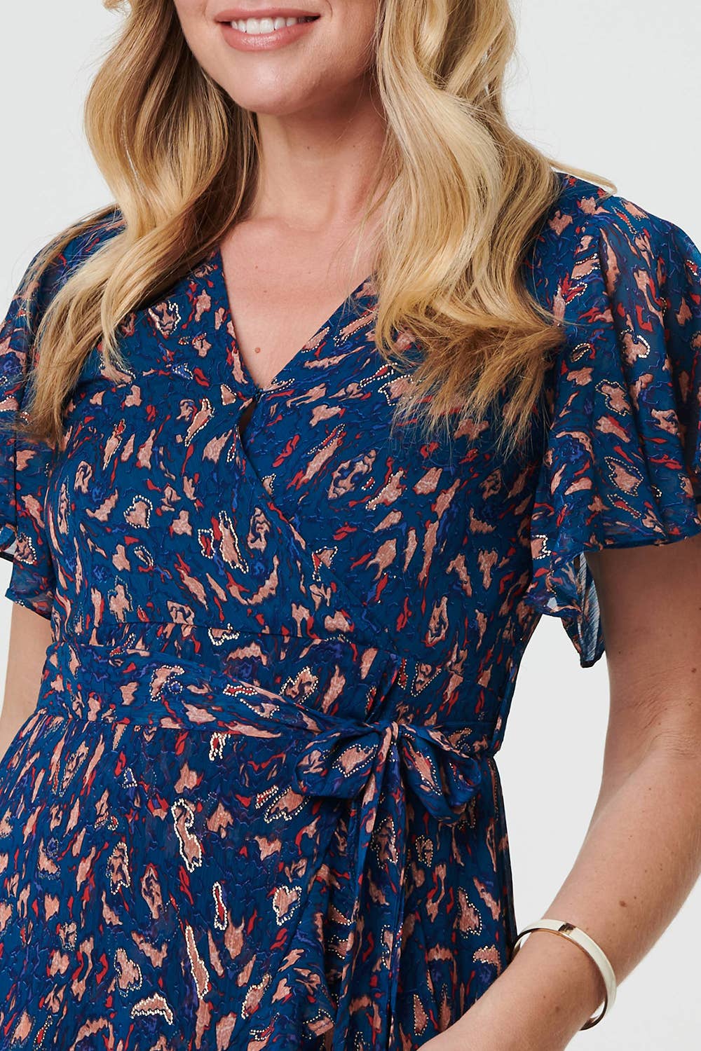 Printed Frill Hem Wrap Waist Mini Dress