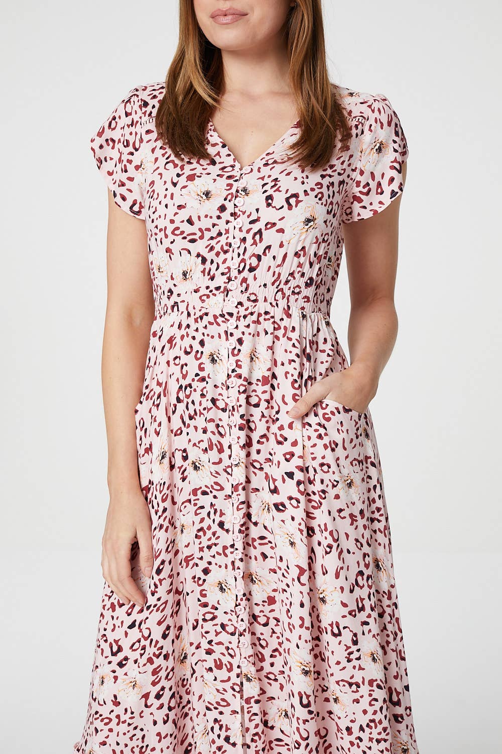 Animal Print Cap Sleeve Lace Maxi Dress