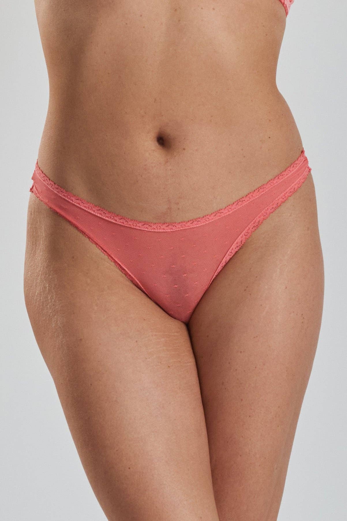 Sugi recycled-lace high-leg thong - Canyon Peach