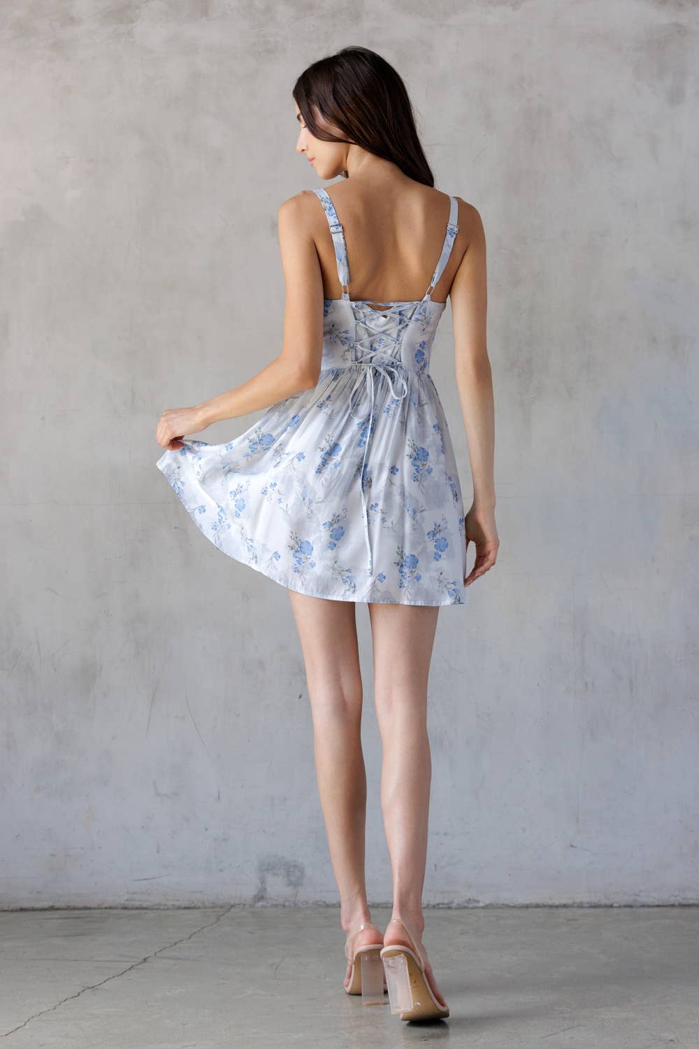 Blue Floral Corset-Style Mini Dress