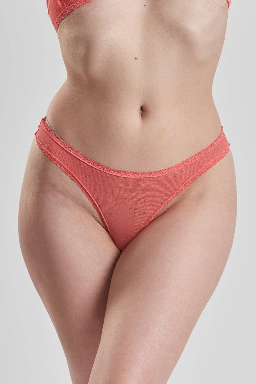 Sugi recycled-lace high-leg thong - Canyon Peach