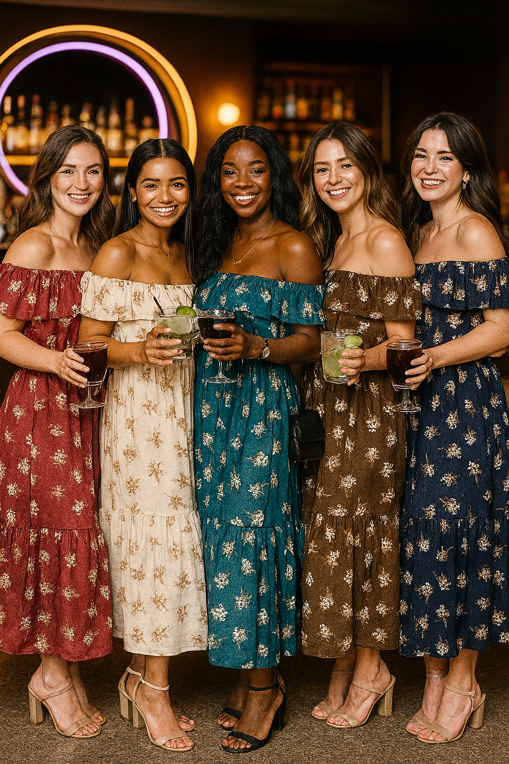 Floral Print Cotton Off the Shoulder Dress