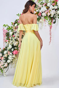 Draped Off The Shoulder Chiffon Maxi Dress With Front Split