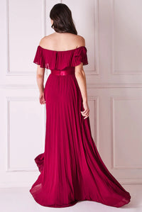 Pleated Chiffon Off Shoulder Maxi Dress