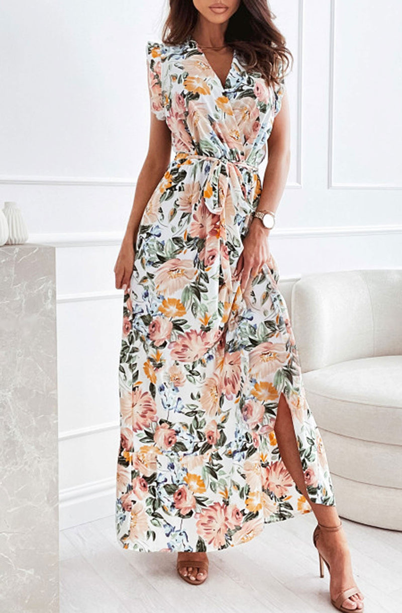 Ivory Floral Chiffon Maxi Dress
