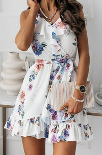 Floral Wrap Frill Chiffon Dress