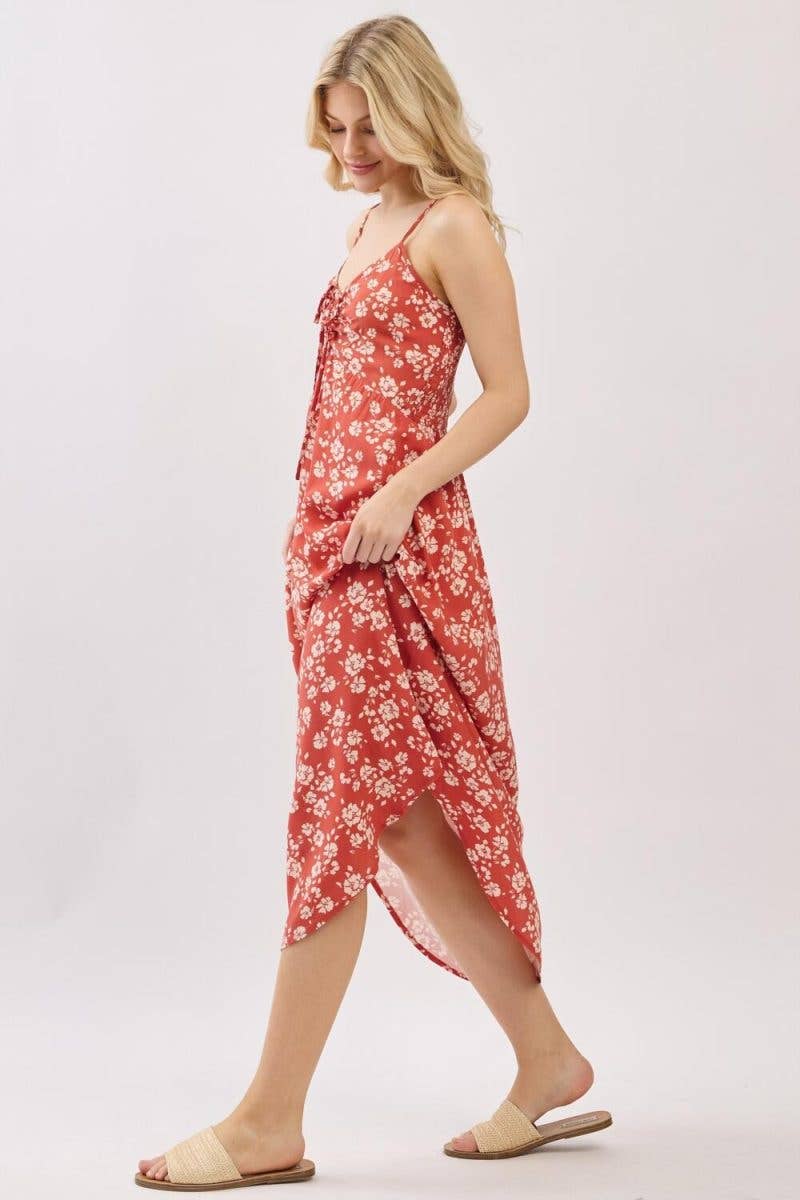 Chest Ruched Midi Dress With Adjustable Strap