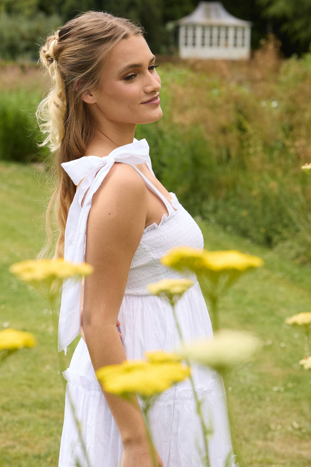Louise Cotton Midi Dress in White