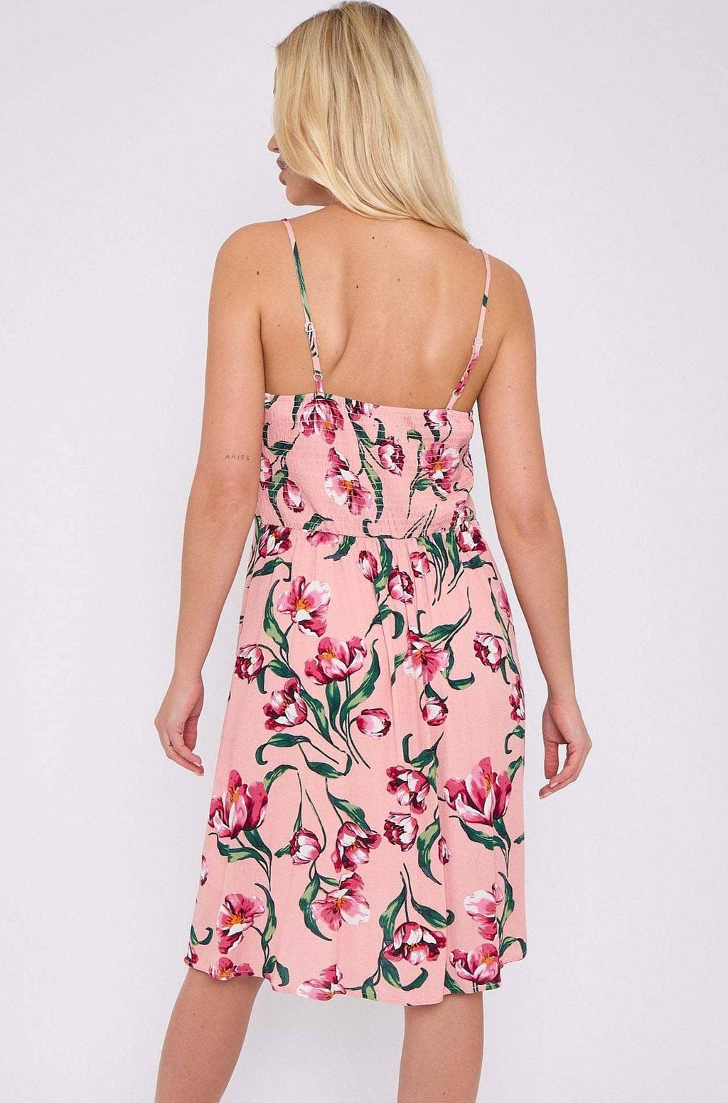 Pink Floral Print Cheesecloth Strap Mini Dress