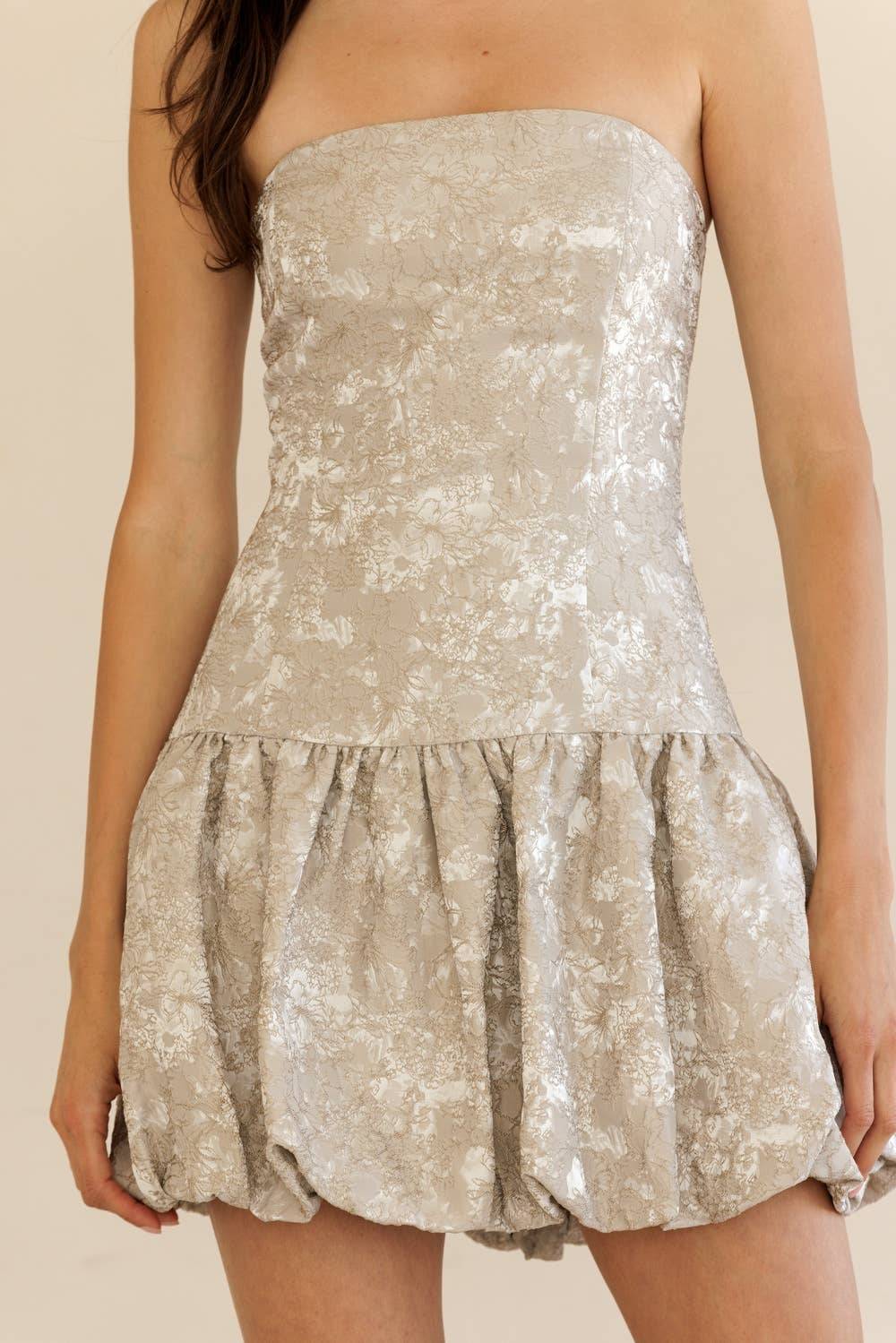Strapless Floral Bubble Mini Dress
