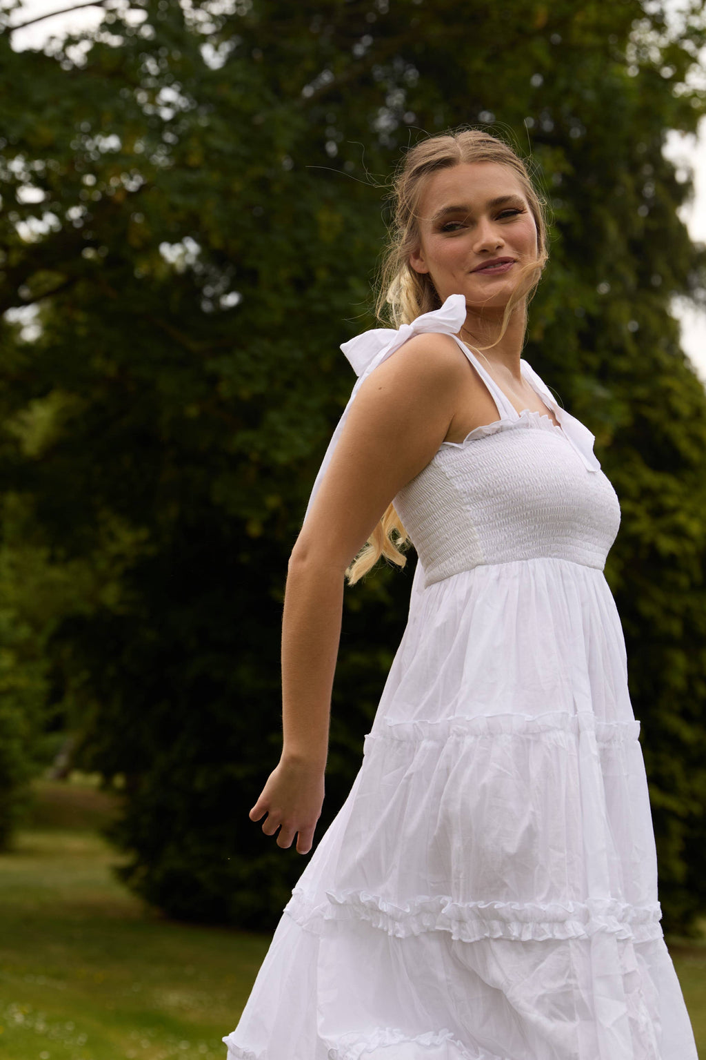 Louise Cotton Midi Dress in White