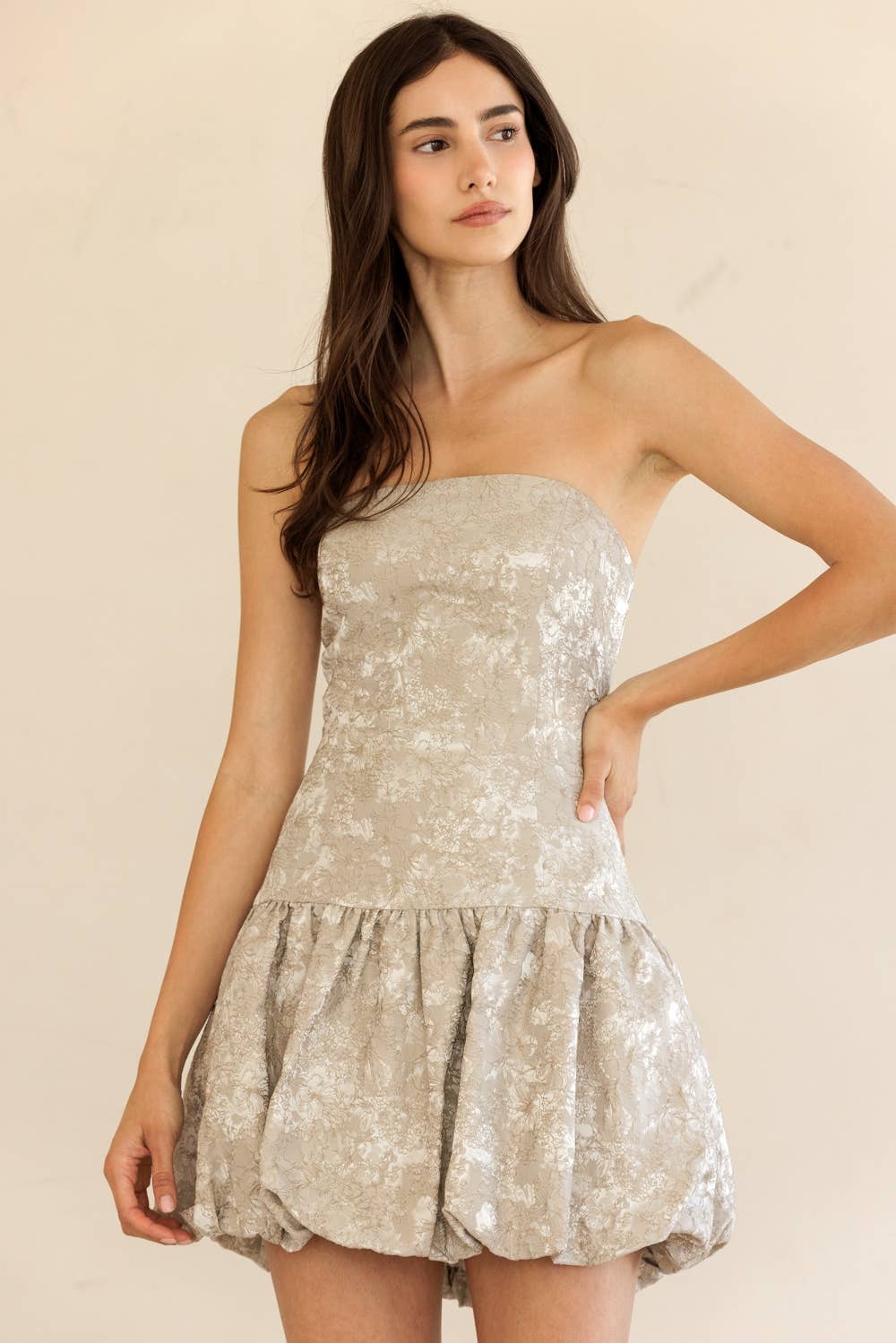 Strapless Floral Bubble Mini Dress