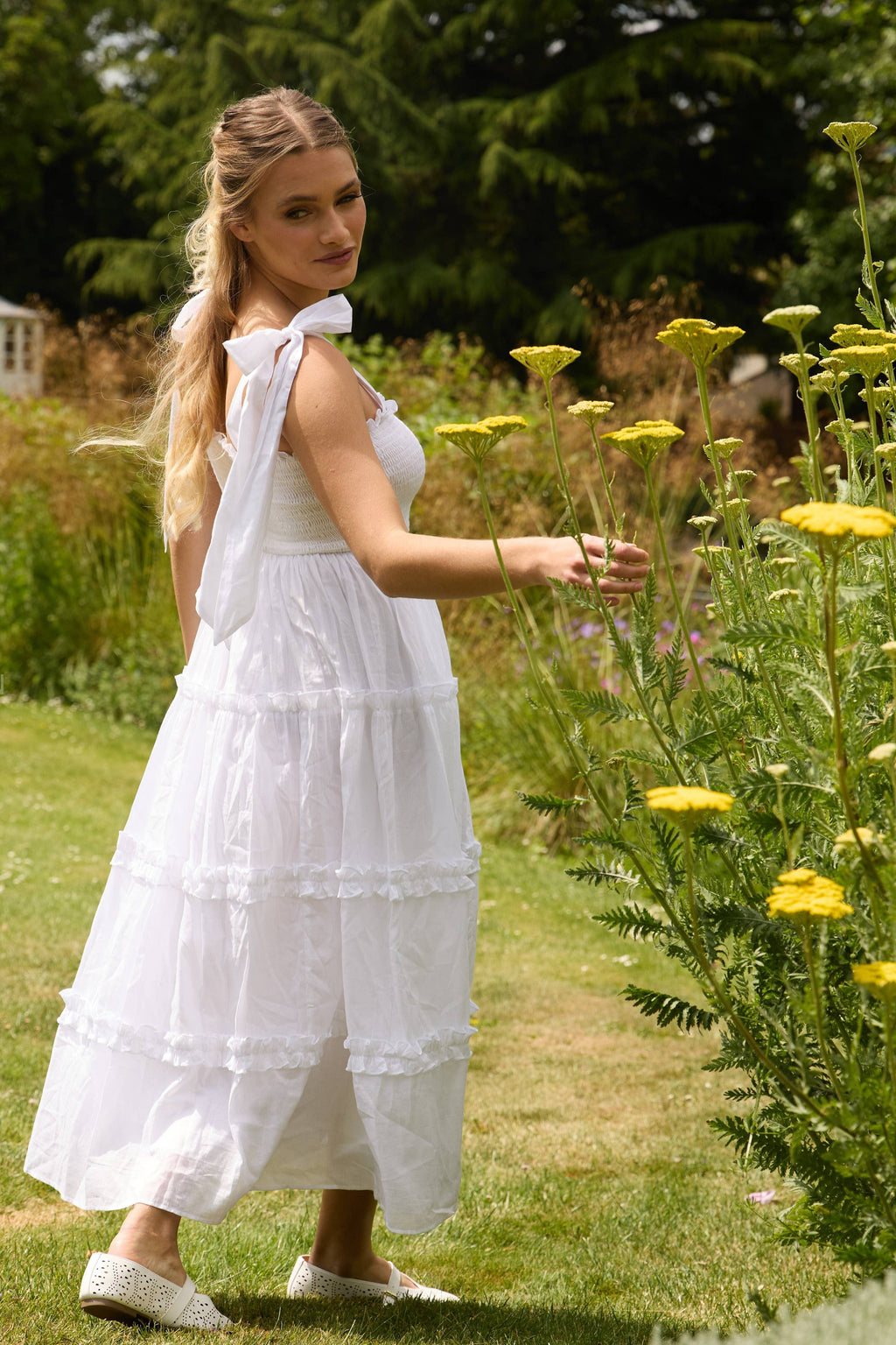 Louise Cotton Midi Dress in White