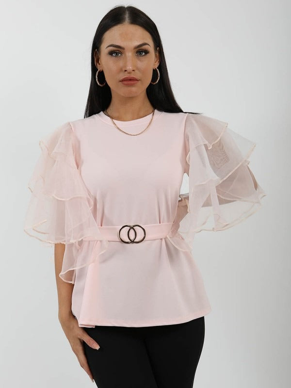 Round Neck Rear Tie Top Pink