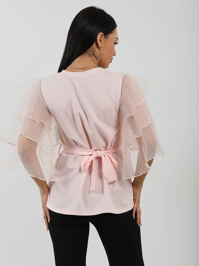 Round Neck Rear Tie Top Pink