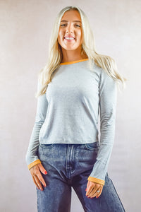 Contrast Colour Rib Detail Long Sleeve Top