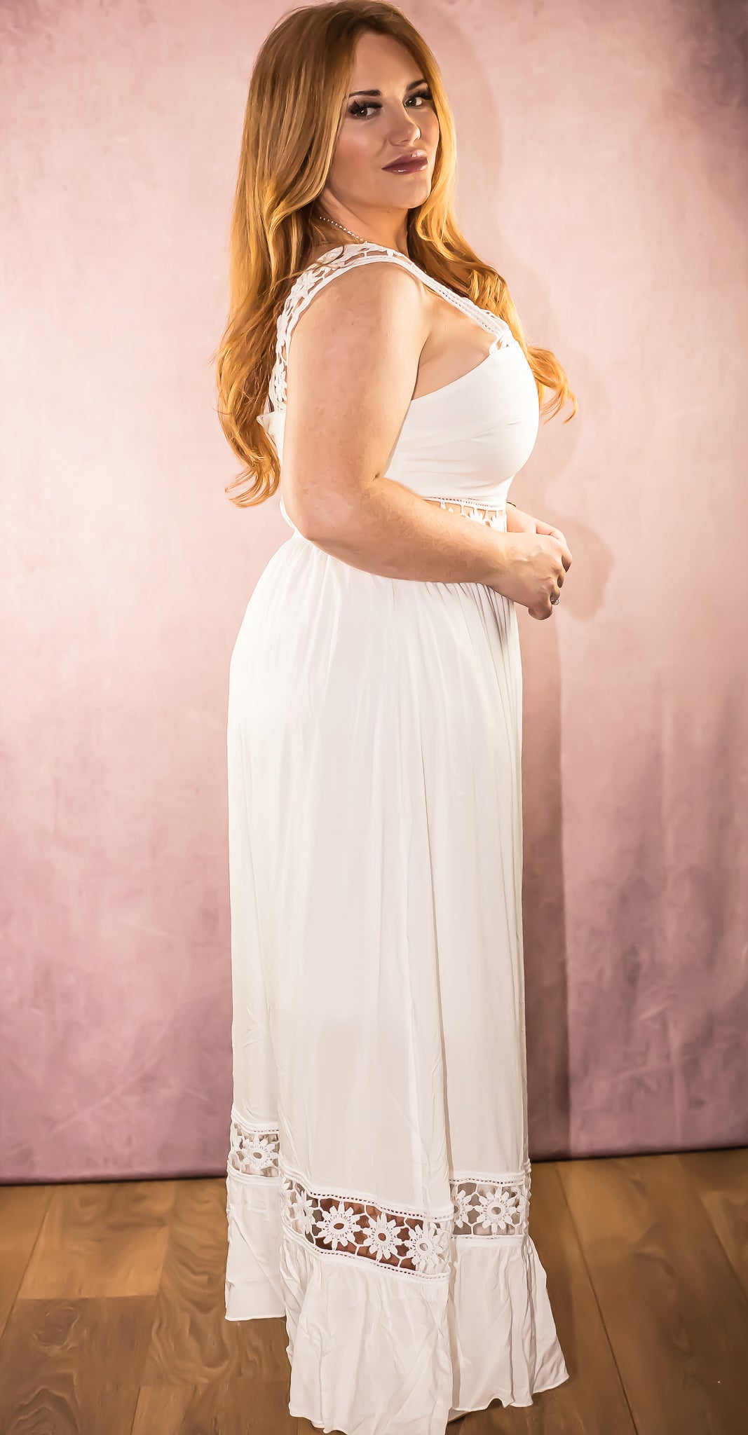 White Crochet Insert Maxi Dress
