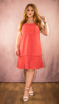 Coral Red Strappy Tiered Frill Detail Mini Dress