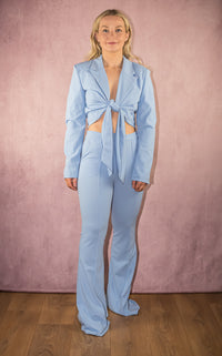 Tailored Front Knotted Blazer & Bell Bottom Trouser Set