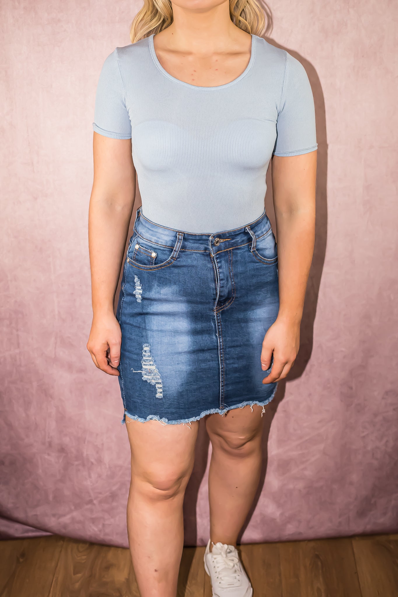 Denim High-Low High Waisted Skirt
