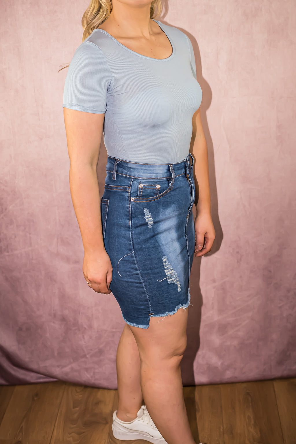 Denim High-Low High Waisted Skirt
