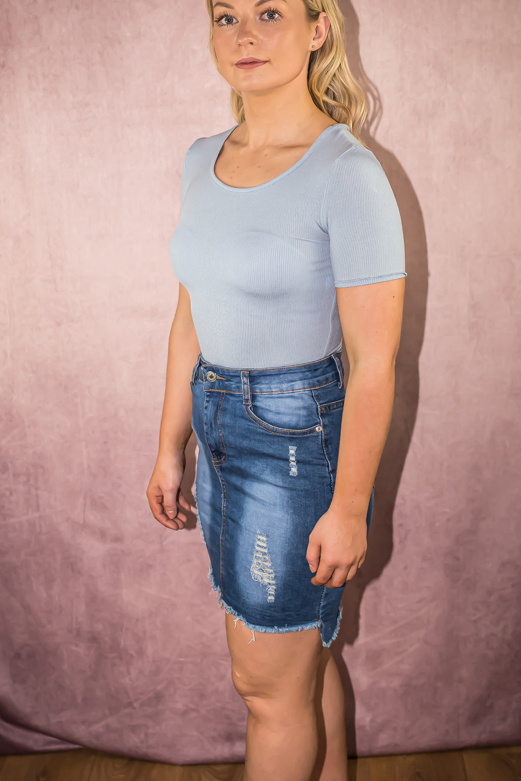 Denim High-Low High Waisted Skirt