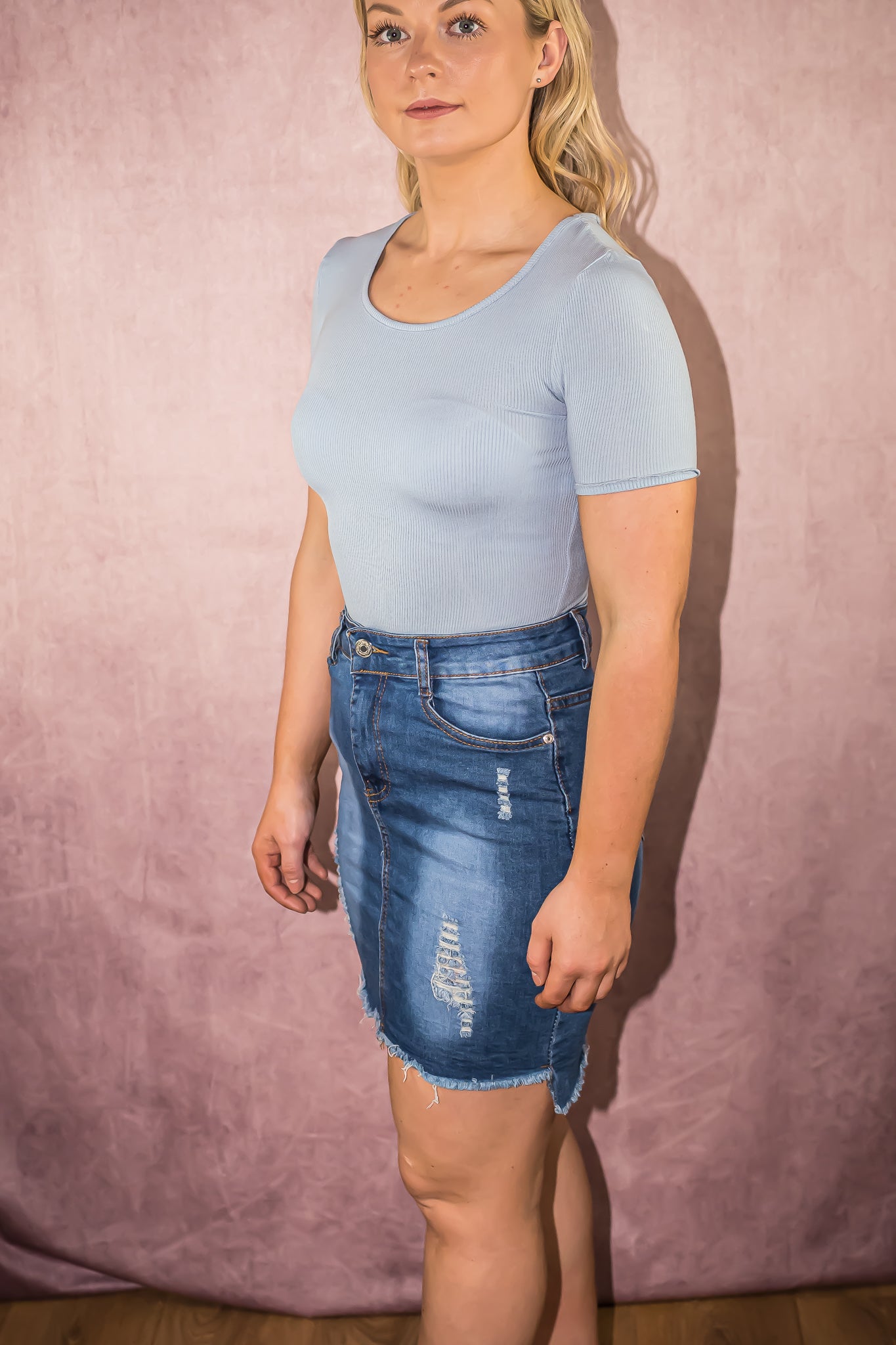 Denim High-Low High Waisted Skirt