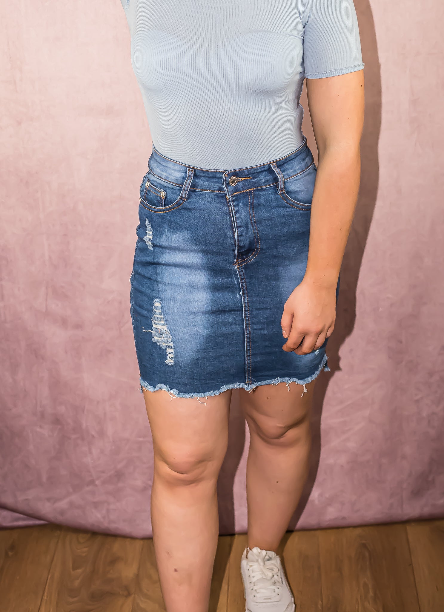 Denim High-Low High Waisted Skirt