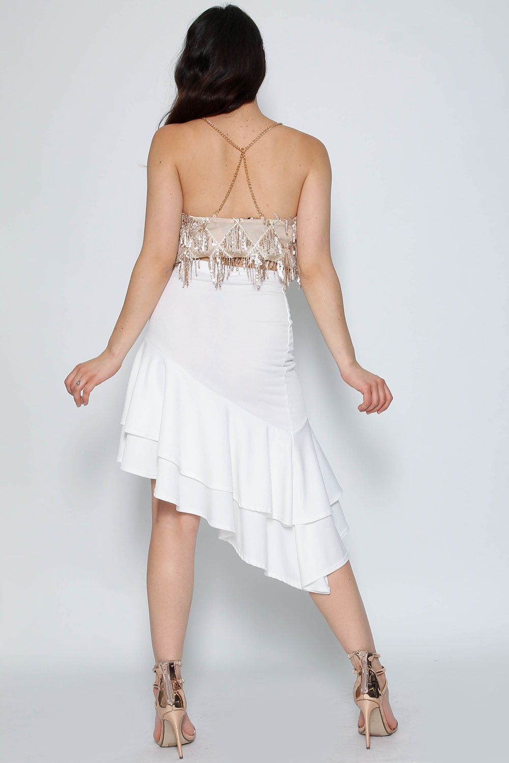 Ruffle Asymmetric Midi Skirt