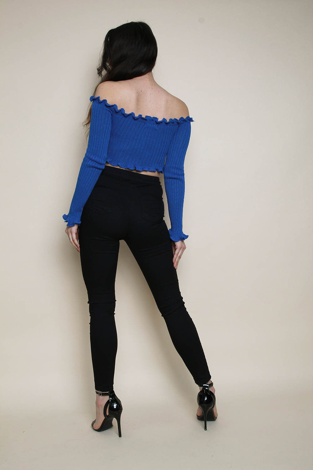 Ruffle Bardot Ribbed Top