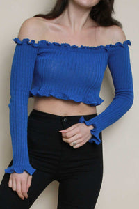 Ruffle Bardot Ribbed Top
