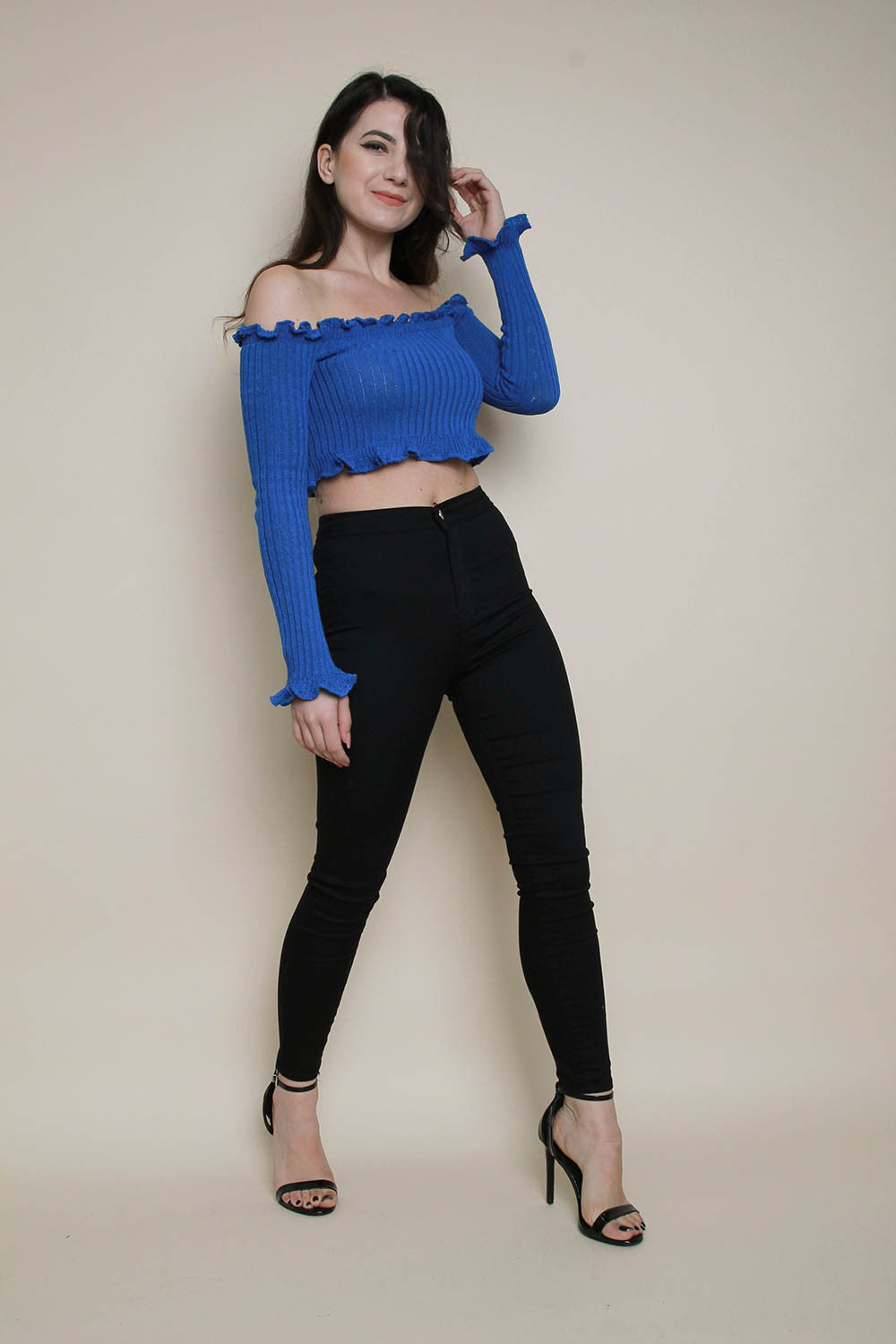 Ruffle Bardot Ribbed Top