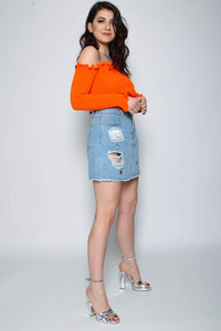 Ruffle Bardot Ribbed Top