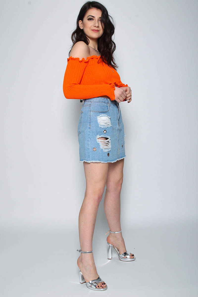 Ruffle Bardot Ribbed Top