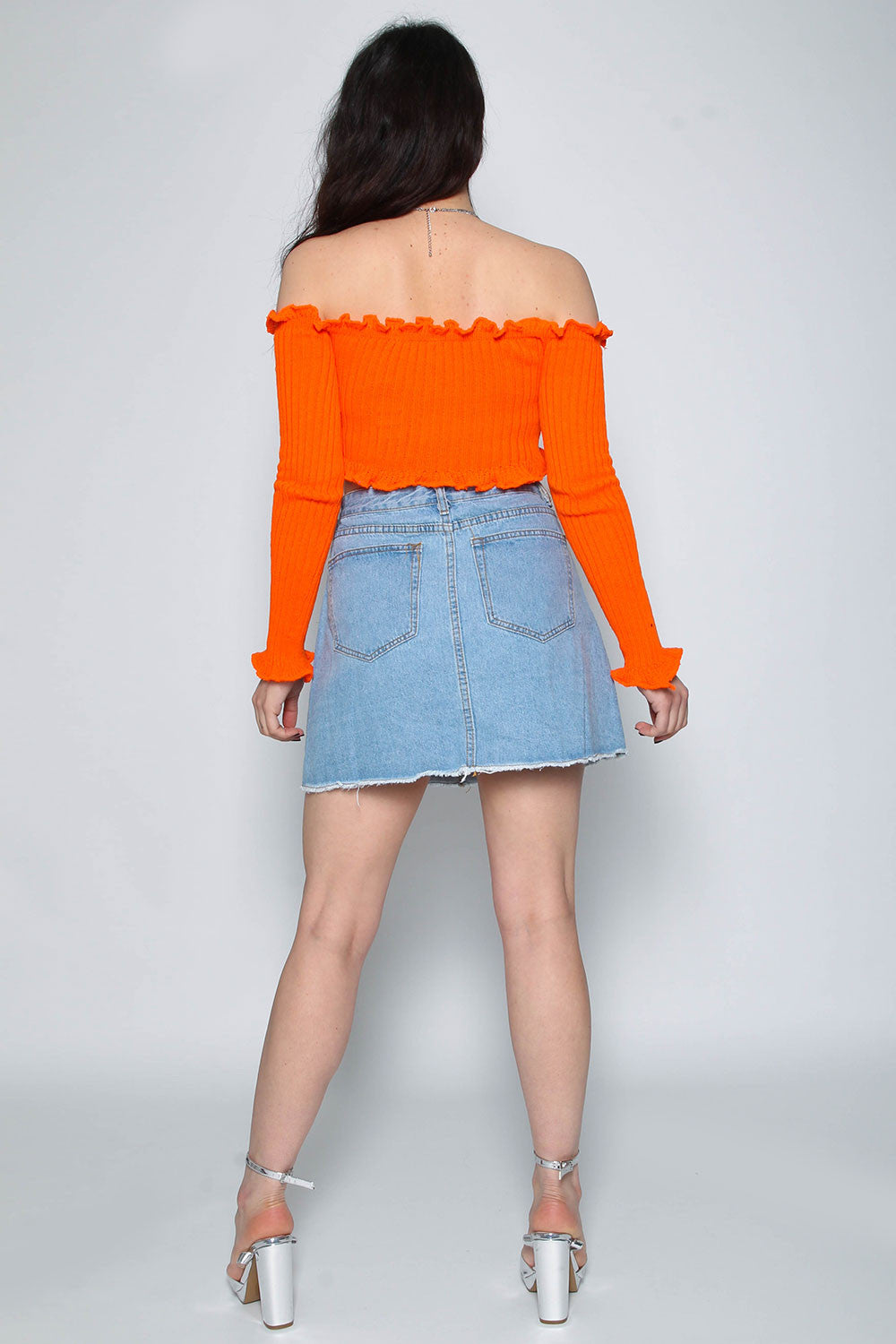 Ruffle Bardot Ribbed Top