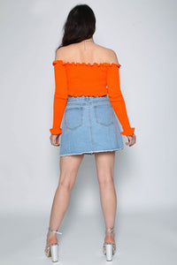 Ruffle Bardot Ribbed Top