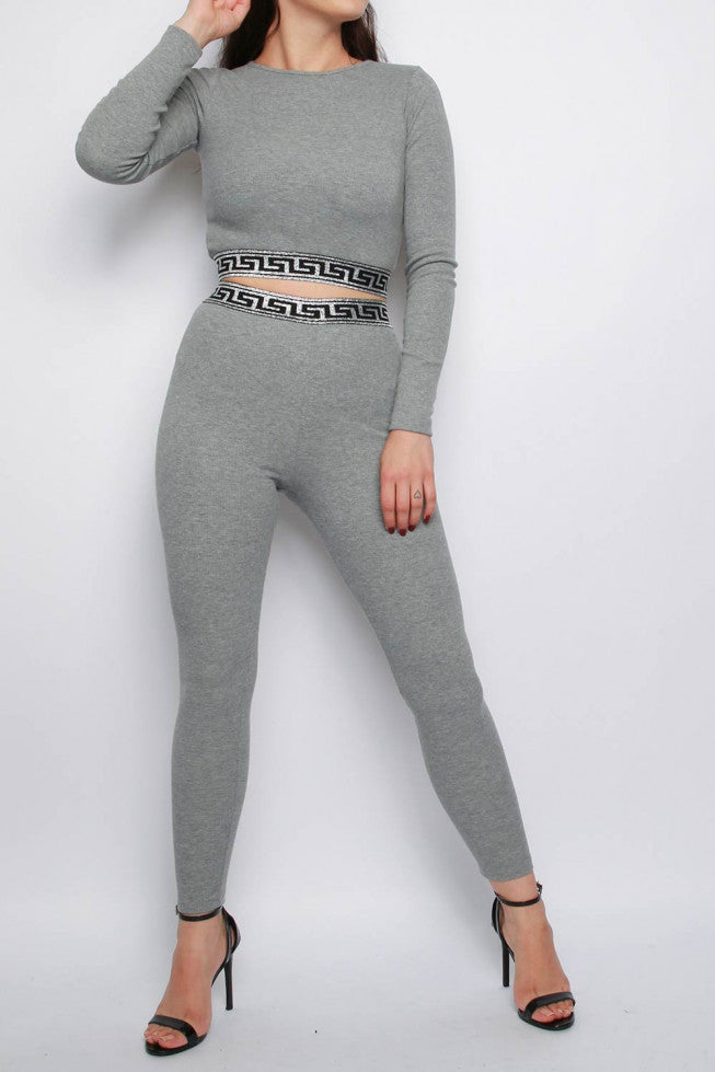 Ribbed Geometric Trim Top & Leggings Lounge Set