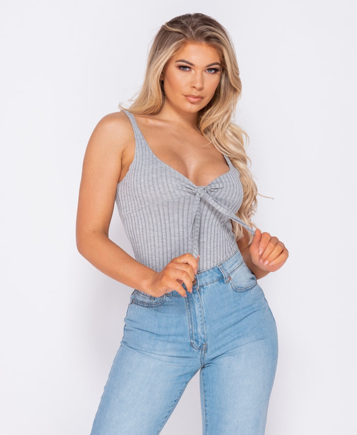 Tie Front Rib Knit Bodysuit